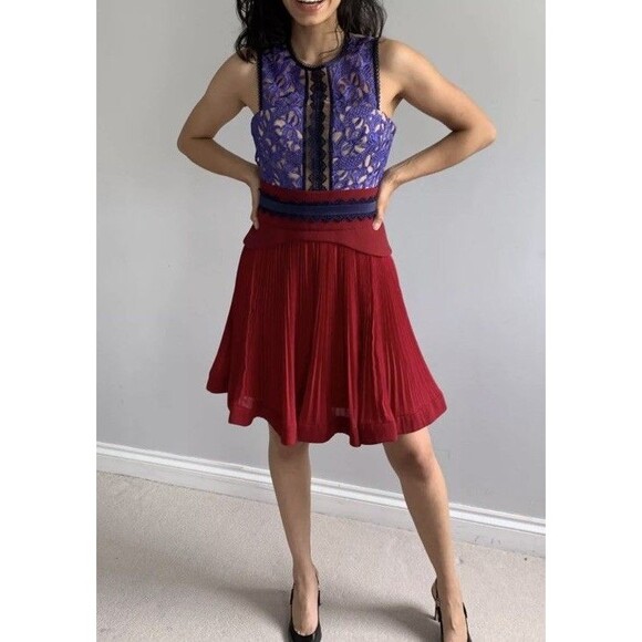 Three Floor Two Colour Mini Dress Plum midnight blue Lace Cocktail Dress US 4 - Picture 1 of 13